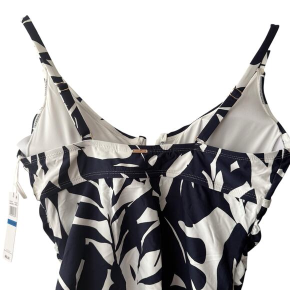 Anne Cole V-Wire Navy White Tropical Palm Print Tankini Swim Top 36DD/38D - Picture 6 of 7